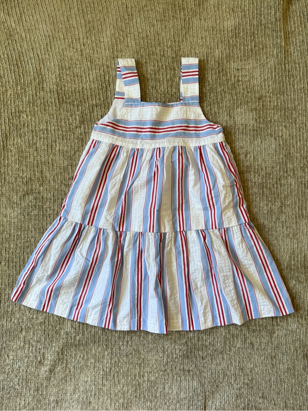 Little English Girls Striped Seersucker Tiered Dress Size 5 Red Blue White